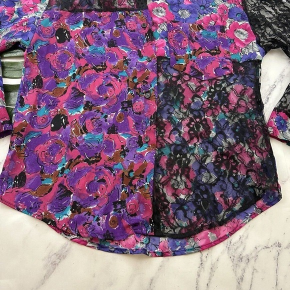 Jonathan Martin Womens Vintage 90s Patchwork Blouse Shirt Size M Pink Black Lace - Picture 5 of 12
